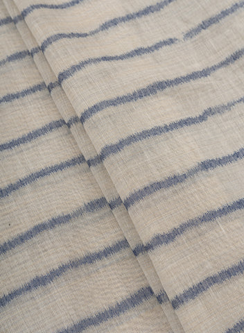 (Pre Cut-2.5 Meter) Chanderi Off-White and Blue Color Stripes Pattern Screen Print Fabric.
