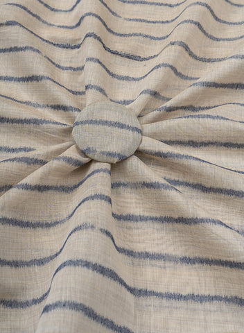 (Pre Cut-2.5 Meter) Chanderi Off-White and Blue Color Stripes Pattern Screen Print Fabric.
