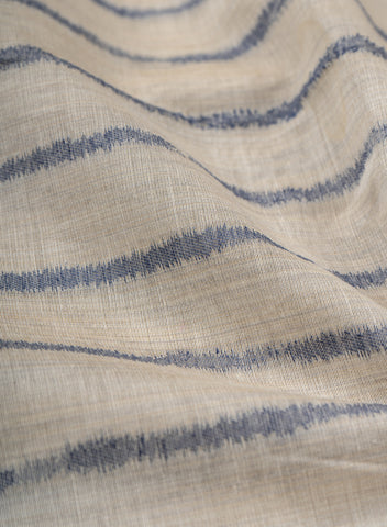 (Pre Cut-2.5 Meter) Chanderi Off-White and Blue Color Stripes Pattern Screen Print Fabric.