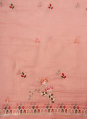 Premium Mul Chanderi Peach Color Top And Dupatta Embroidery Fabric.