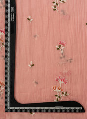 Premium Mul Chanderi Peach Color Top And Dupatta Embroidery Fabric.
