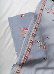 Premium Mul Chanderi Grey Color Top And Dupatta Embroidery Fabric.
