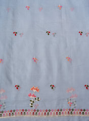 Premium Mul Chanderi Grey Color Top And Dupatta Embroidery Fabric.