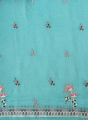 Premium Mul Chanderi Turkish Blue Color Top And Dupatta Embroidery Fabric.