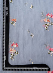 Premium Mul Chanderi Grey Color Top And Dupatta Embroidery Fabric.