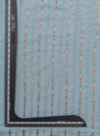 (Precut - 1.25  Meter) Pure Dola Silk Sky Blue Color Resham And Zari Work Embroidery Fabric.