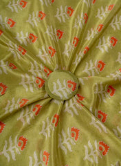 Pure Crepe Pista Green Color Hybrid Floral Print Fabric.