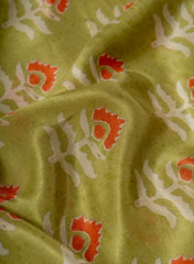 Pure Crepe Pista Green Color Hybrid Floral Print Fabric.