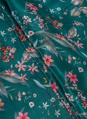 Pure Crepe Green Color Hybrid Floral Print Fabric.