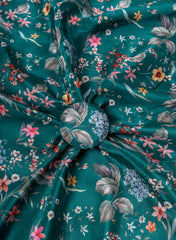 Pure Crepe Green Color Hybrid Floral Print Fabric.