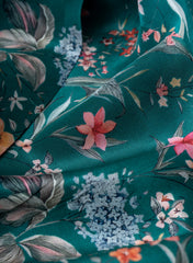 Pure Crepe Green Color Hybrid Floral Print Fabric.