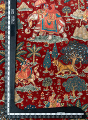 Pure Crepe Maroon Color Hybrid Animal Print Fabric.