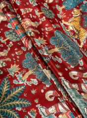 Pure Crepe Maroon Color Hybrid Animal Print Fabric.