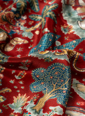 Pure Crepe Maroon Color Hybrid Animal Print Fabric.