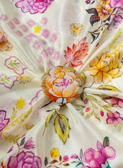 Pure Crepe Off White Color Floral Pattern Hybrid Print Fabric.