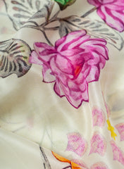 Pure Crepe Off White Color Floral Pattern Hybrid Print Fabric.