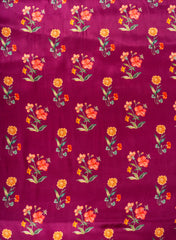 Pure Crepe Magenta Color Hybrid Floral Print Fabric.