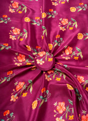 Pure Crepe Magenta Color Hybrid Floral Print Fabric.