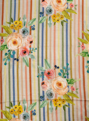 Pure Muslin MultiColor Floral Digital Printed Fabric with Kupi Work