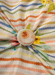 Pure Muslin MultiColor Floral Digital Printed Fabric with Kupi Work