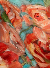 Pure Muslin Sky Blue Color Floral Digital Printed Fabric with Kupi Work