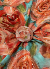 Pure Muslin Sky Blue Color Floral Digital Printed Fabric with Kupi Work