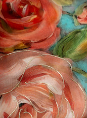 Pure Muslin Sky Blue Color Floral Digital Printed Fabric with Kupi Work