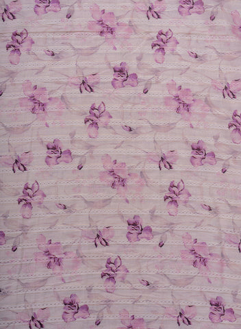 (Pre Cut-1 Meter) Pure Cotton Shades Of Purple Color Jacqurad Lurex With Floral Digital Print Fabric.