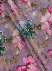 Pure Muslin Lavender Color Digital Printed Fabric with Kupi Work