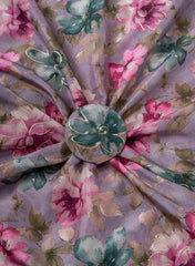 Pure Muslin Lavender Color Digital Printed Fabric with Kupi Work