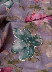 Pure Muslin Lavender Color Digital Printed Fabric with Kupi Work