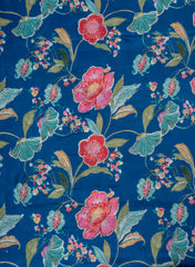 Pure Muslin Navy  Blue Color Floral Digital Printed Fabric with Kupi Work