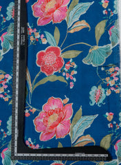 Pure Muslin Navy  Blue Color Floral Digital Printed Fabric with Kupi Work