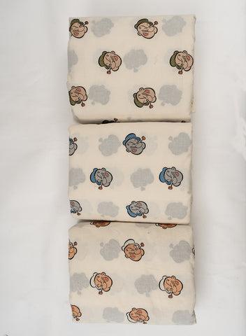 (Pre Cut-1.5 Meter)Pure Cotton Cambric Off-White Color Popeye Resham work Embroidery Fabric.