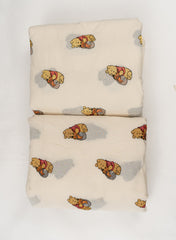 Pure Cotton Cambric Off-White Color Winnie the Pooh Resham work Embroidery Fabric.