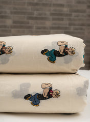 Pure Cotton Cambric Off-White Color Popeye Resham work Embroidery Fabric.