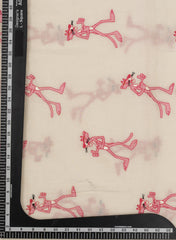 Pure Cotton Cambric Off-White Color Pink Panther Resham work Embroidery Fabric.