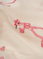 Pure Cotton Cambric Off-White Color Pink Panther Resham work Embroidery Fabric.