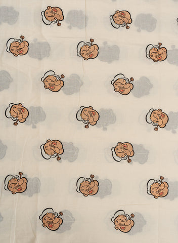 (Pre Cut-1.5 Meter)Pure Cotton Cambric Off-White Color Popeye Resham work Embroidery Fabric.