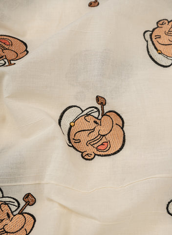 (Pre Cut-1.5 Meter)Pure Cotton Cambric Off-White Color Popeye Resham work Embroidery Fabric.