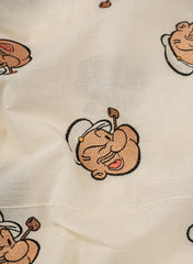 Pure Cotton Cambric Off-White Color Popeye Resham work Embroidery Fabric.