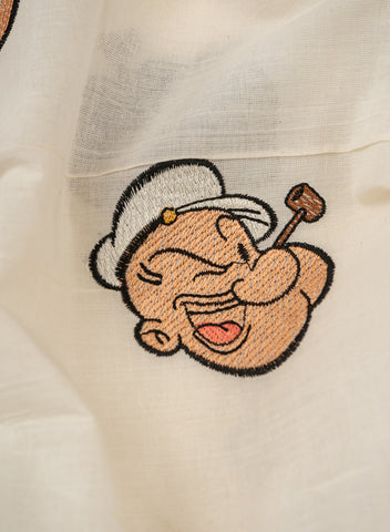 (Pre Cut-1.5 Meter)Pure Cotton Cambric Off-White Color Popeye Resham work Embroidery Fabric.