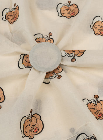 (Pre Cut-1.5 Meter)Pure Cotton Cambric Off-White Color Popeye Resham work Embroidery Fabric.