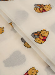 Pure Cotton Cambric Off-White Color Winnie the Pooh Resham work Embroidery Fabric.