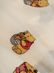 Pure Cotton Cambric Off-White Color Winnie the Pooh Resham work Embroidery Fabric.