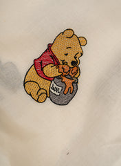 Pure Cotton Cambric Off-White Color Winnie the Pooh Resham work Embroidery Fabric.