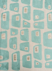 Cotton Flex Off-White Color Aqua Blue Geometrical Pattern Resham Work Embroidery Fabric.