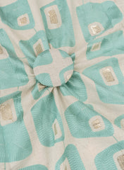 Cotton Flex Off-White Color Aqua Blue Geometrical Pattern Resham Work Embroidery Fabric.