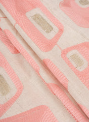 Cotton Flex Off-White Color Pink Geometrical Pattern Resham Work Embroidery Fabric.