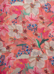 Pure Linen Shades Of Pink Color Floral Digital Print Fabric.